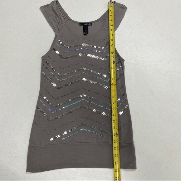 Willi Smith Chevon sequin stripe gray tank small - Picture 2 of 5